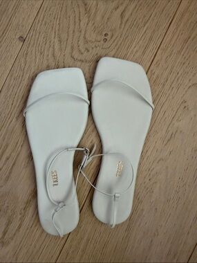 TKEES Ivory Minimal Square-Toe Ankle-Strap Sandals
